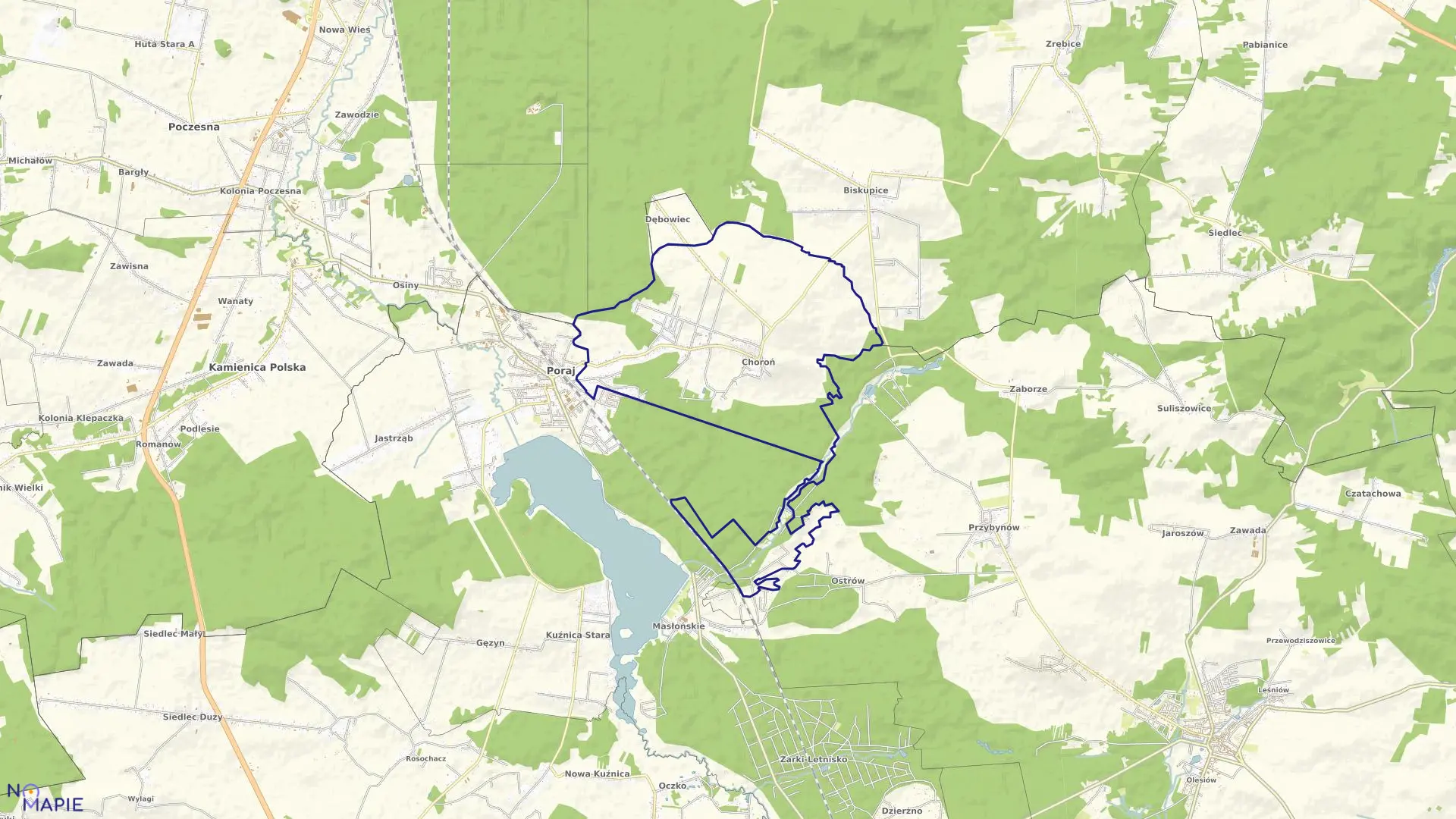 Mapa obrębu Choroń w gminie Poraj