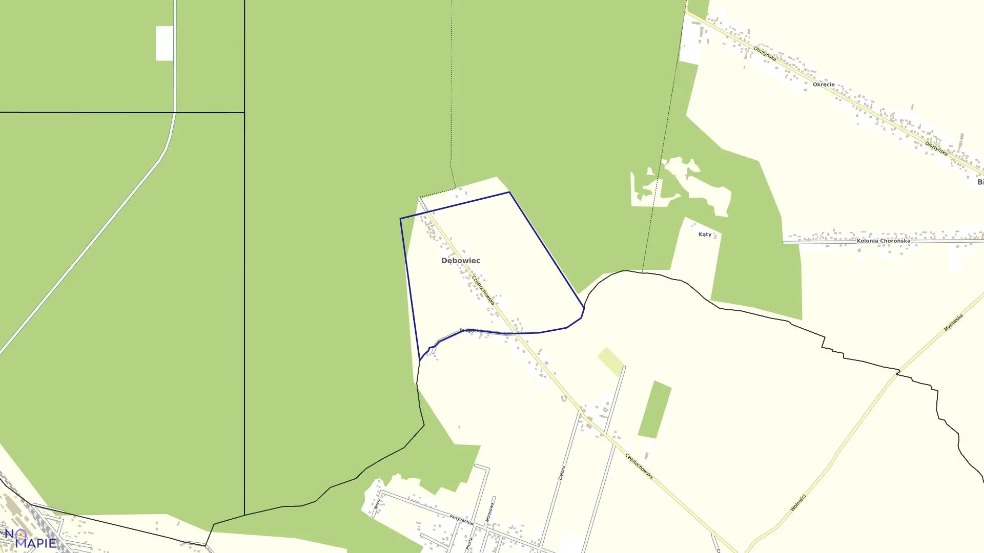 Mapa obrębu Dębowiec w gminie Poraj