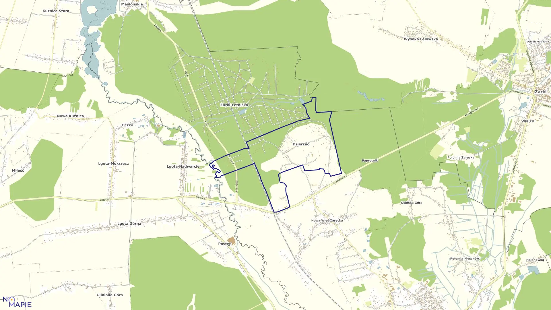 Mapa obrębu Dzierżno w gminie Poraj
