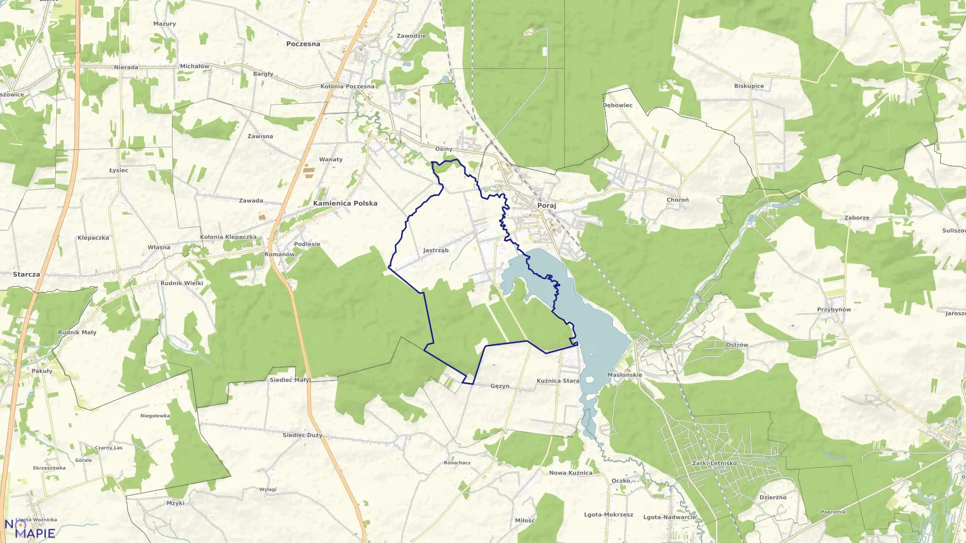 Mapa obrębu Jastrząb w gminie Poraj