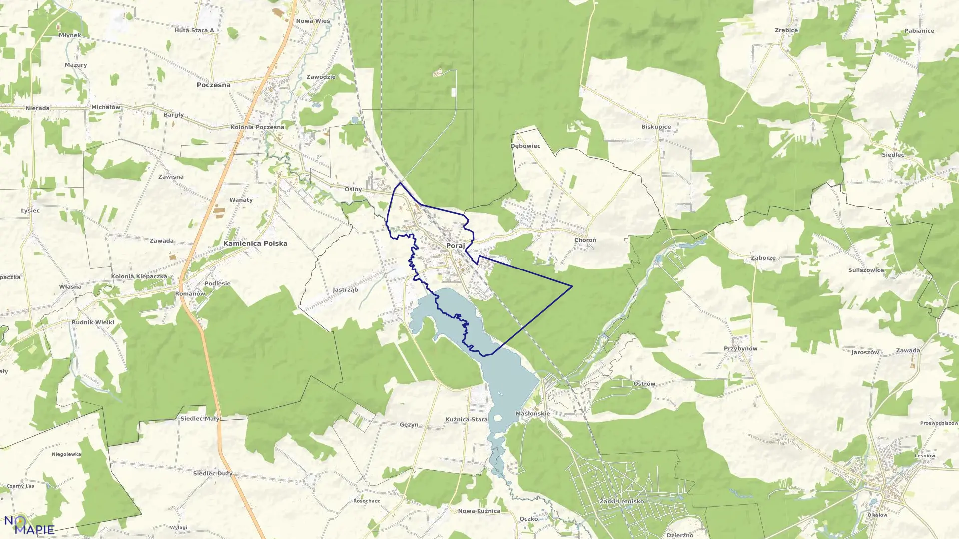 Mapa obrębu Poraj w gminie Poraj
