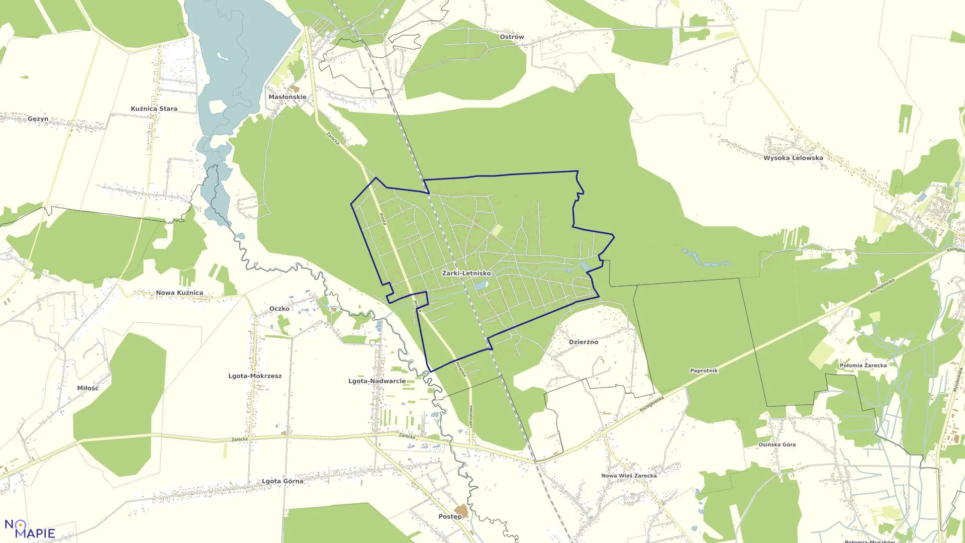 Mapa obrębu Żarki Letnisko w gminie Poraj